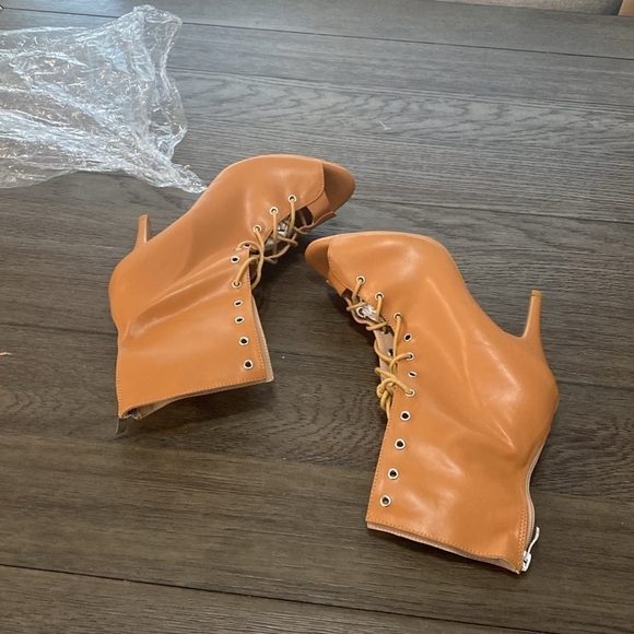 NWT BURJU Sofiya Nude Open Toe Lace Up Ankle Boots | Size 10.5 - Picture 3 of 9